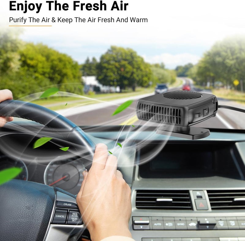 Ouffun 200W Portable Car Heater, 12 Volt Heater for Car, Auto Car Heaters, Car Windshield Defogger Defroster,2 in 1 Fast Heating & Cooling, Auto Ceramic Heater Fan 360 Degree Rotary Defroster Defogger - Image 5